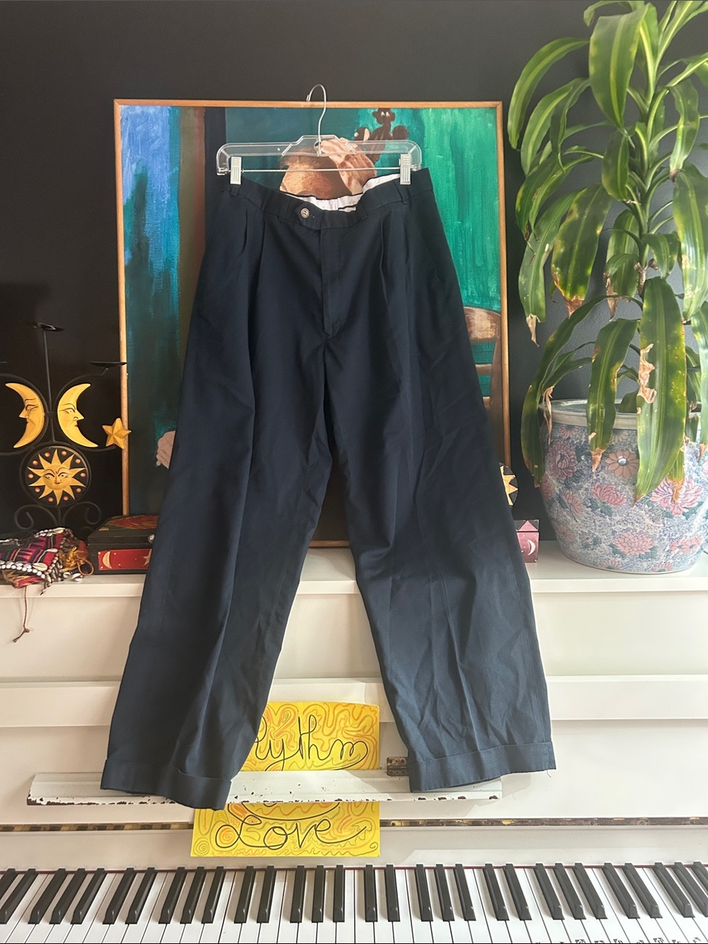 Marks & Spencer Dark Navy Wide-Leg Chinos 36 X 31